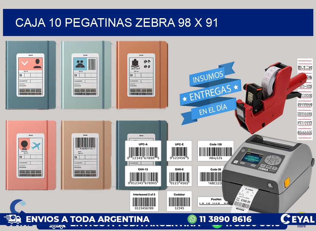 CAJA 10 PEGATINAS ZEBRA 98 x 91