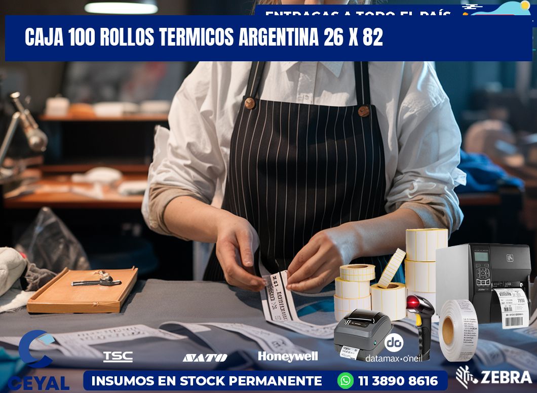 CAJA 100 ROLLOS TERMICOS ARGENTINA 26 x 82