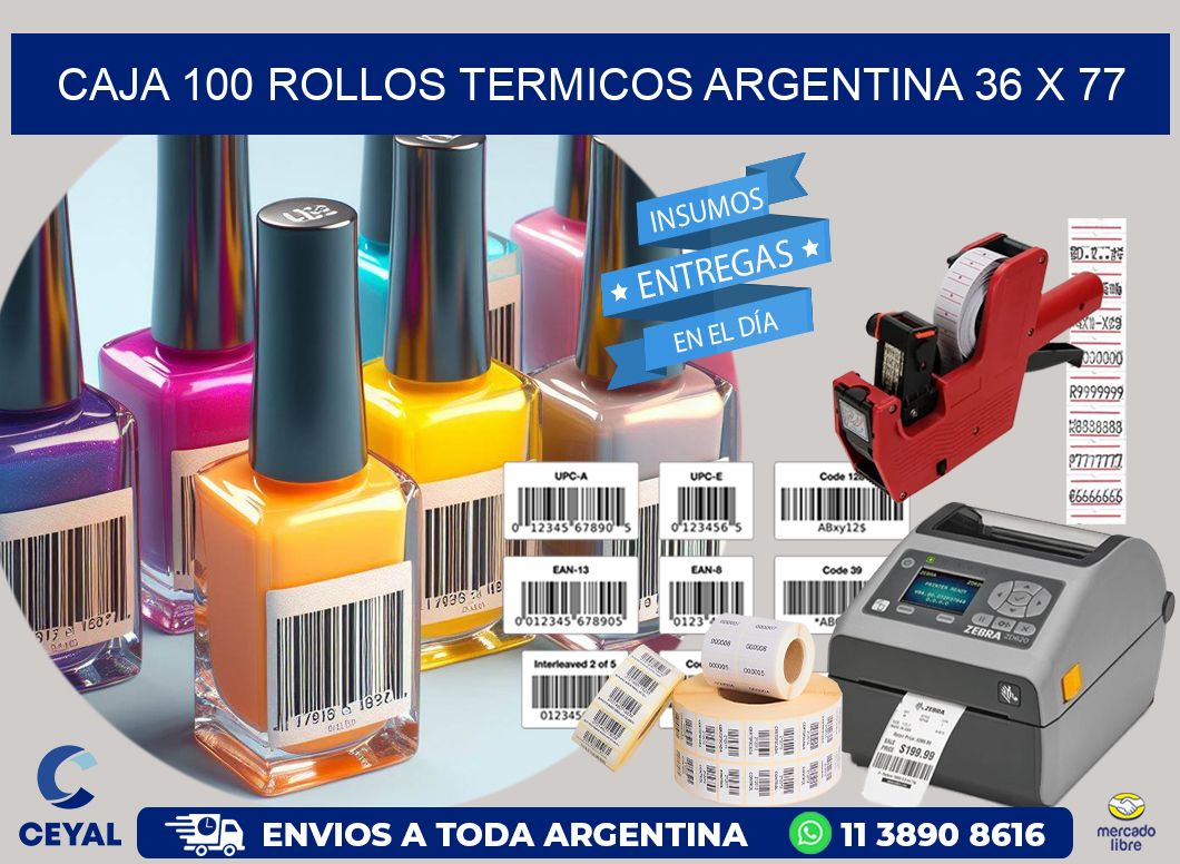 CAJA 100 ROLLOS TERMICOS ARGENTINA 36 x 77