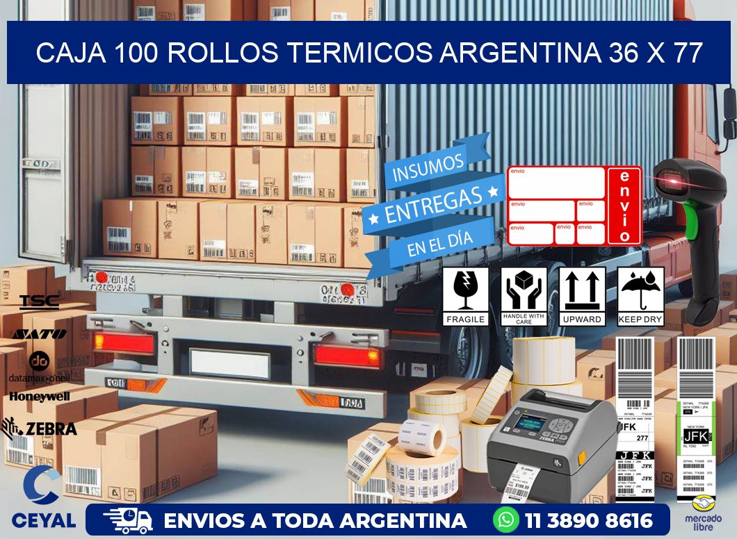 CAJA 100 ROLLOS TERMICOS ARGENTINA 36 x 77