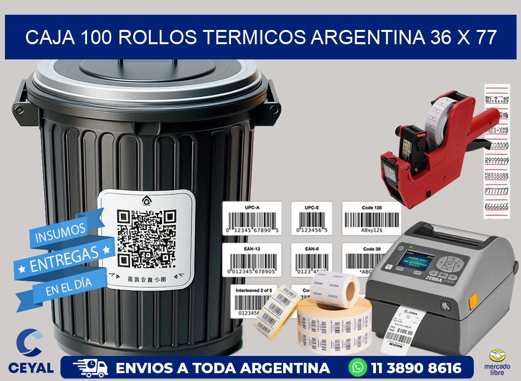 CAJA 100 ROLLOS TERMICOS ARGENTINA 36 x 77