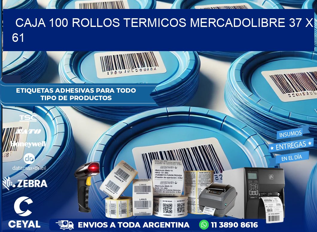 CAJA 100 ROLLOS TERMICOS MERCADOLIBRE 37 x 61