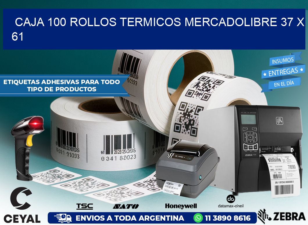 CAJA 100 ROLLOS TERMICOS MERCADOLIBRE 37 x 61