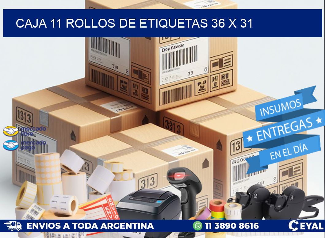 CAJA 11 ROLLOS DE ETIQUETAS 36 x 31