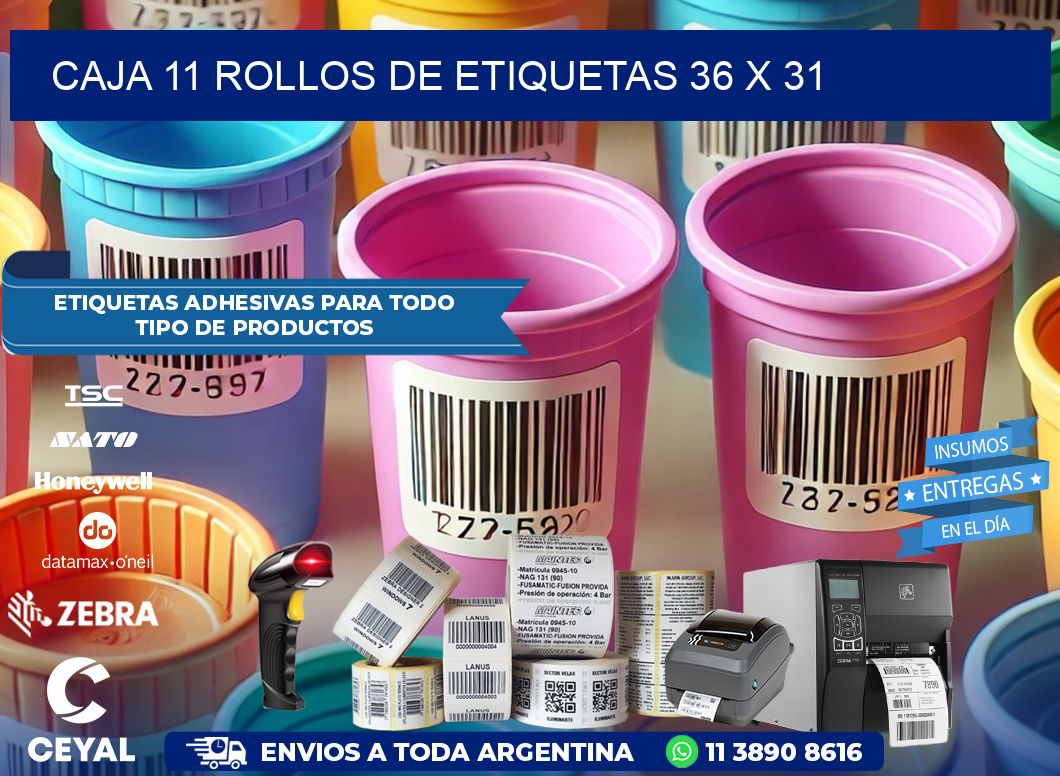CAJA 11 ROLLOS DE ETIQUETAS 36 x 31