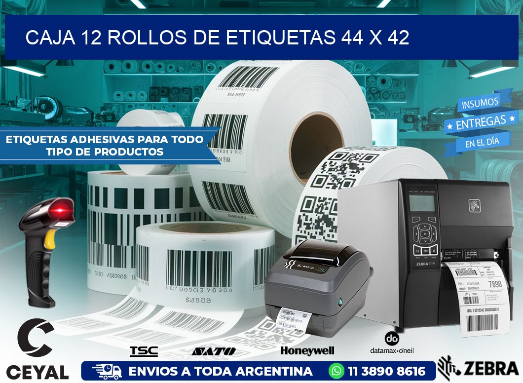 CAJA 12 ROLLOS DE ETIQUETAS 44 x 42