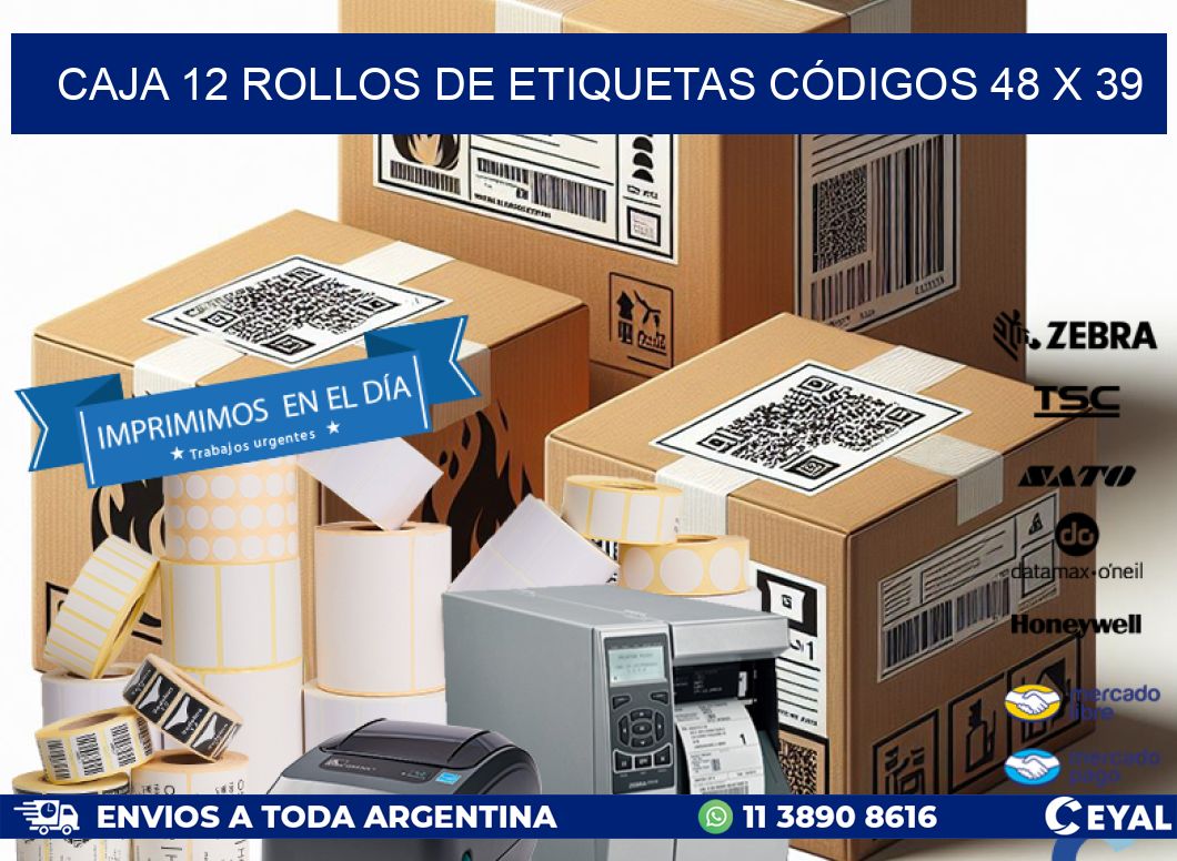 CAJA 12 ROLLOS DE ETIQUETAS CÓDIGOS 48 x 39