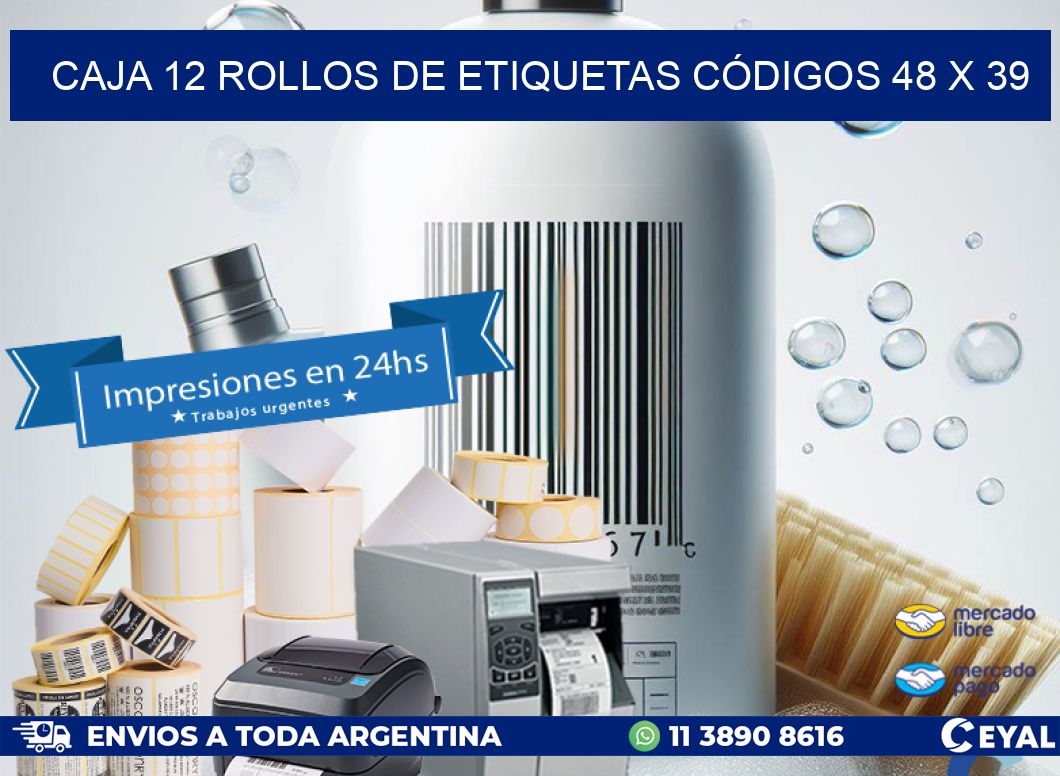 CAJA 12 ROLLOS DE ETIQUETAS CÓDIGOS 48 x 39