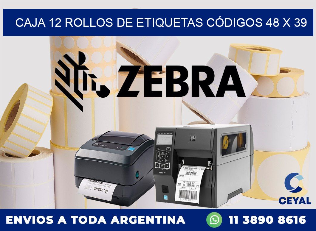CAJA 12 ROLLOS DE ETIQUETAS CÓDIGOS 48 x 39