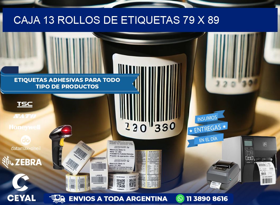 CAJA 13 ROLLOS DE ETIQUETAS 79 x 89