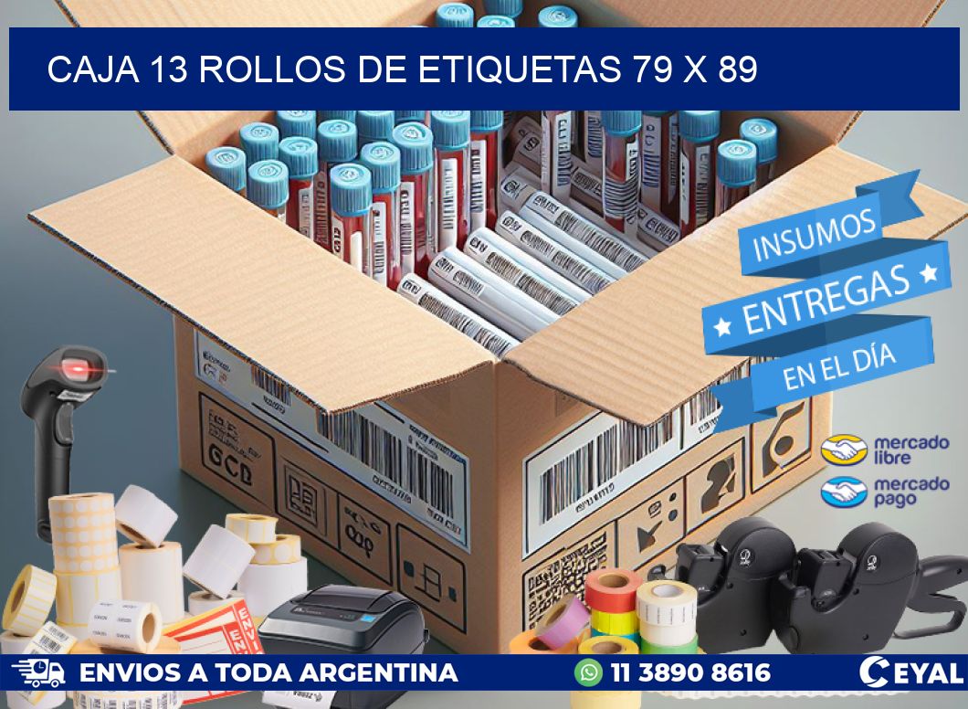 CAJA 13 ROLLOS DE ETIQUETAS 79 x 89