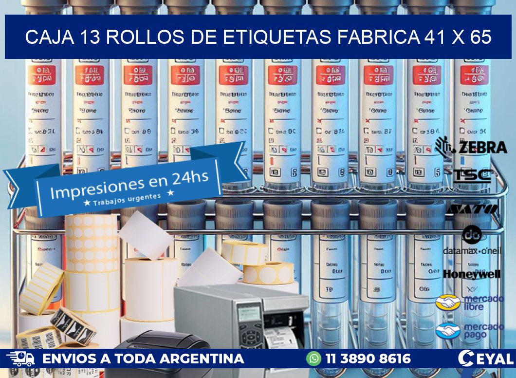 CAJA 13 ROLLOS DE ETIQUETAS FABRICA 41 x 65