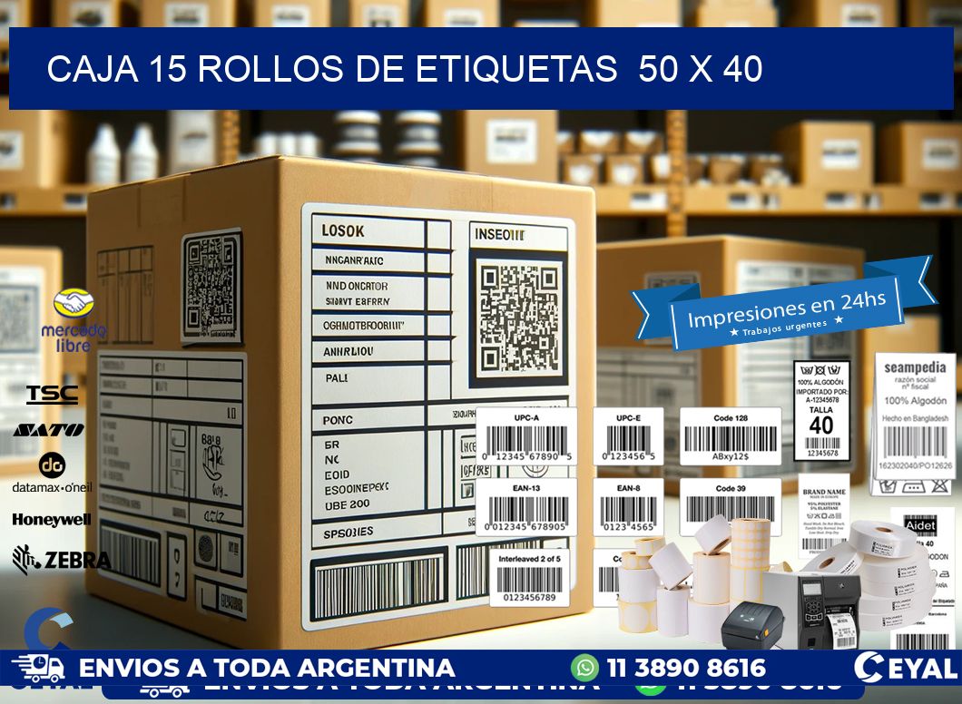 CAJA 15 ROLLOS DE ETIQUETAS  50 x 40