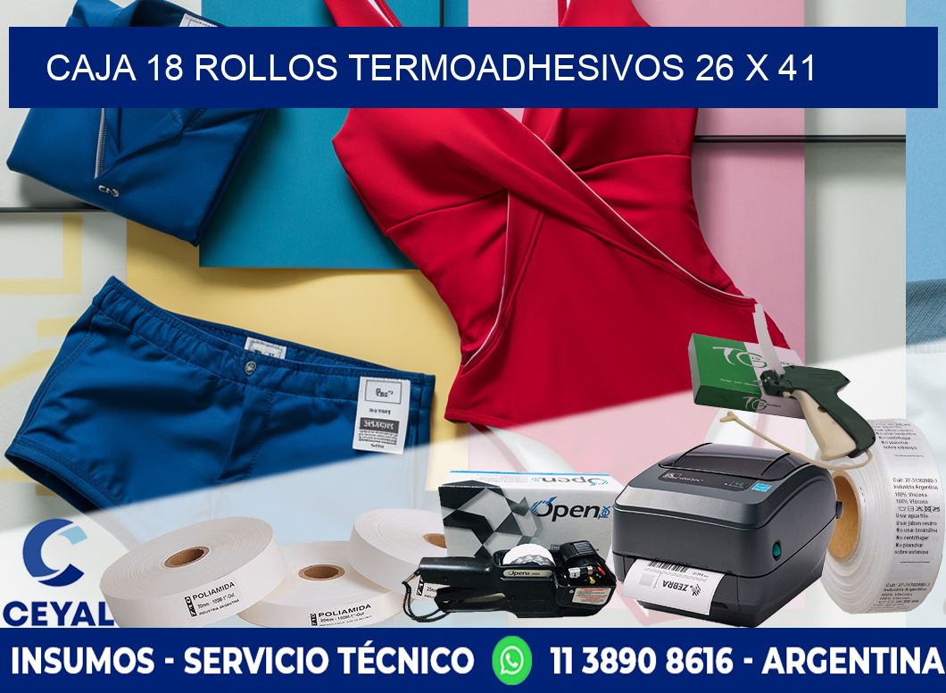 CAJA 18 ROLLOS TERMOADHESIVOS 26 x 41