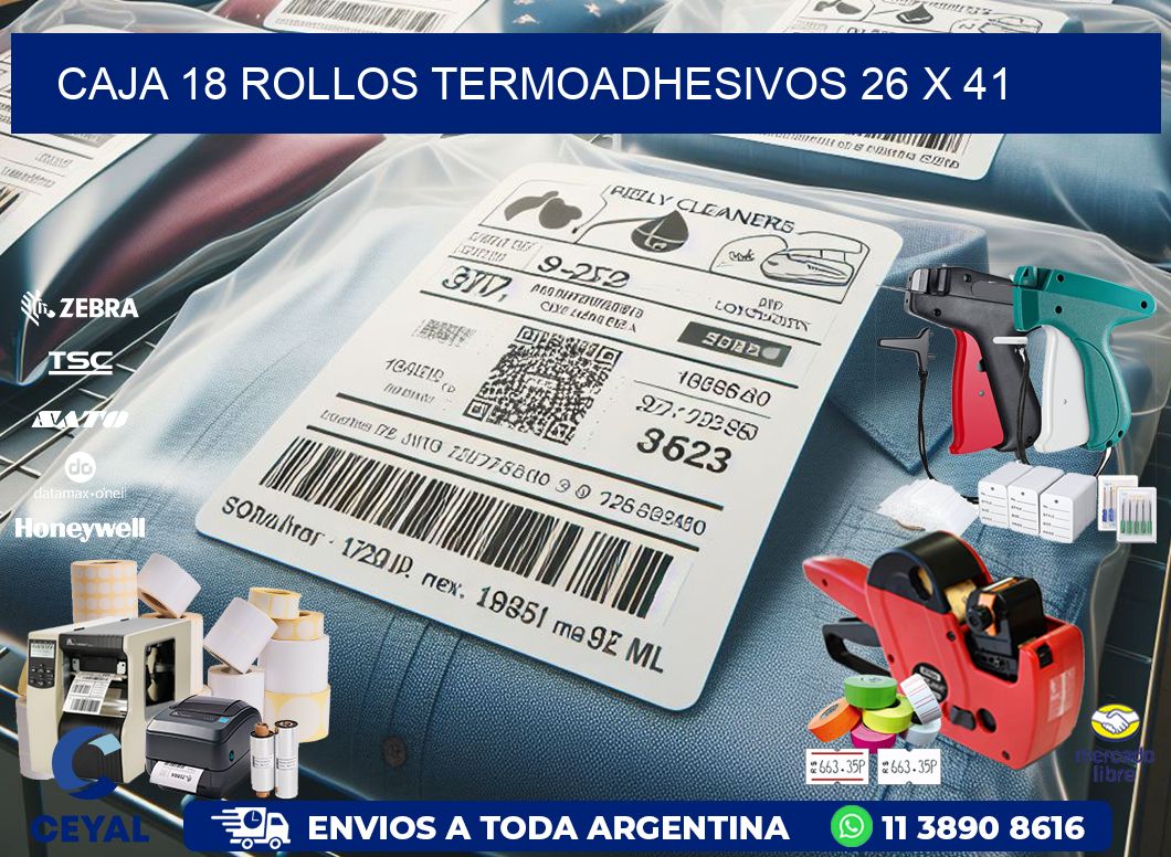 CAJA 18 ROLLOS TERMOADHESIVOS 26 x 41