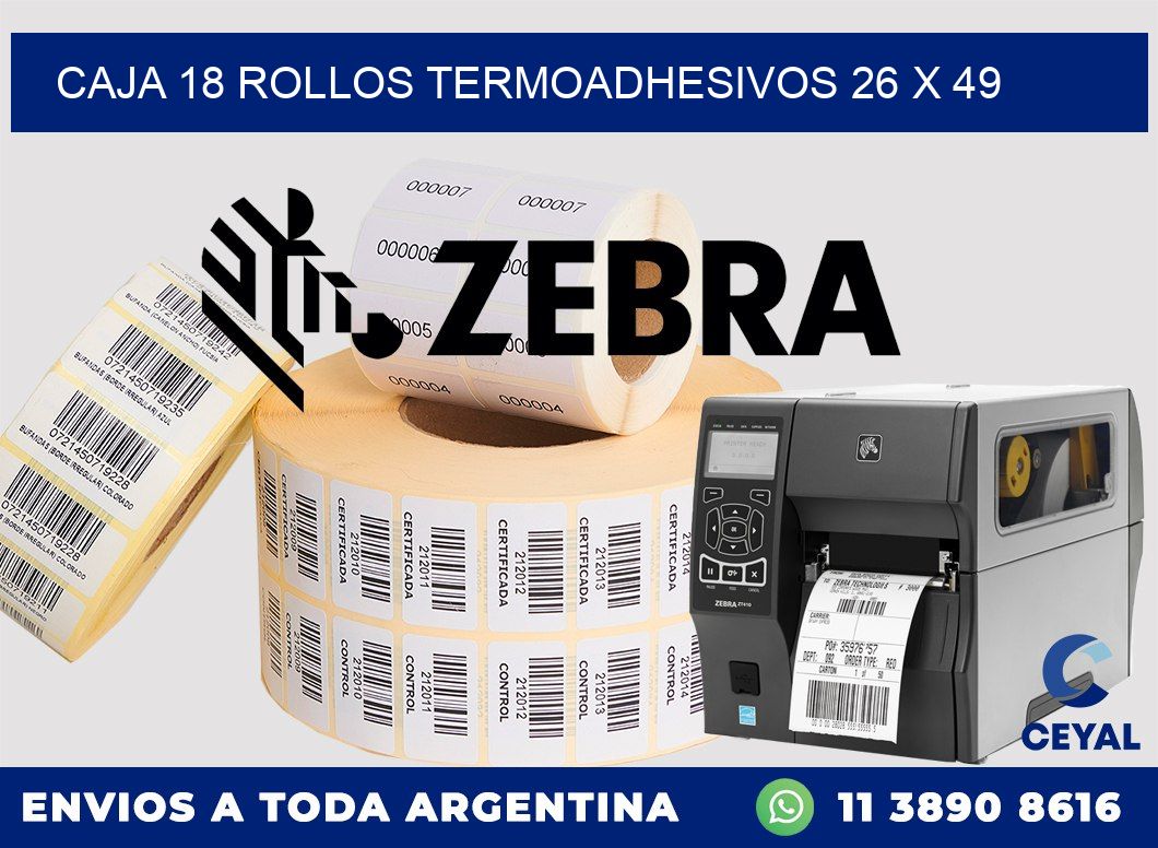 CAJA 18 ROLLOS TERMOADHESIVOS 26 x 49