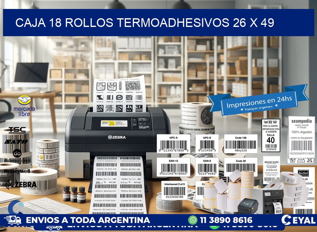 CAJA 18 ROLLOS TERMOADHESIVOS 26 x 49