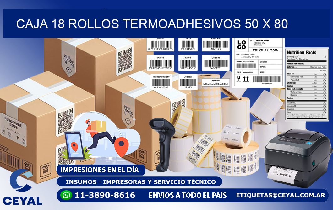 CAJA 18 ROLLOS TERMOADHESIVOS 50 x 80