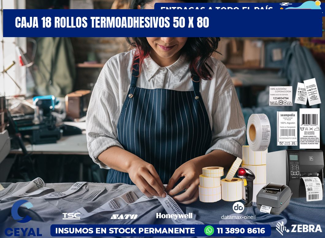 CAJA 18 ROLLOS TERMOADHESIVOS 50 x 80