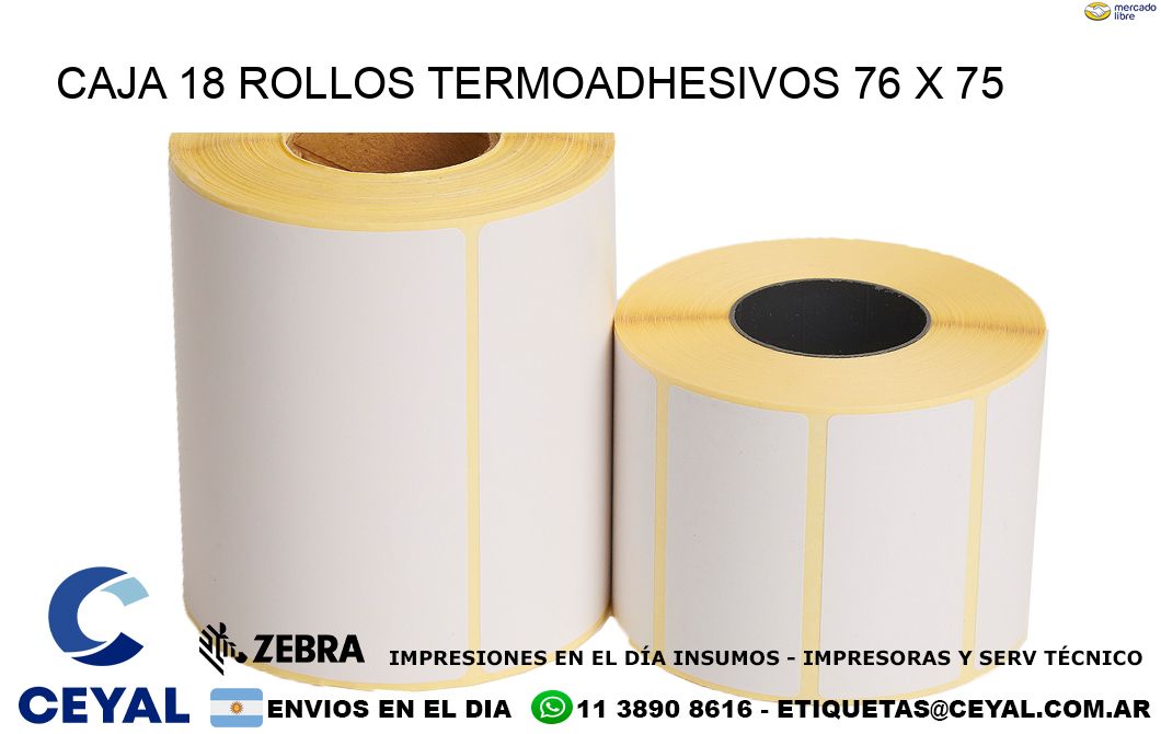 CAJA 18 ROLLOS TERMOADHESIVOS 76 x 75