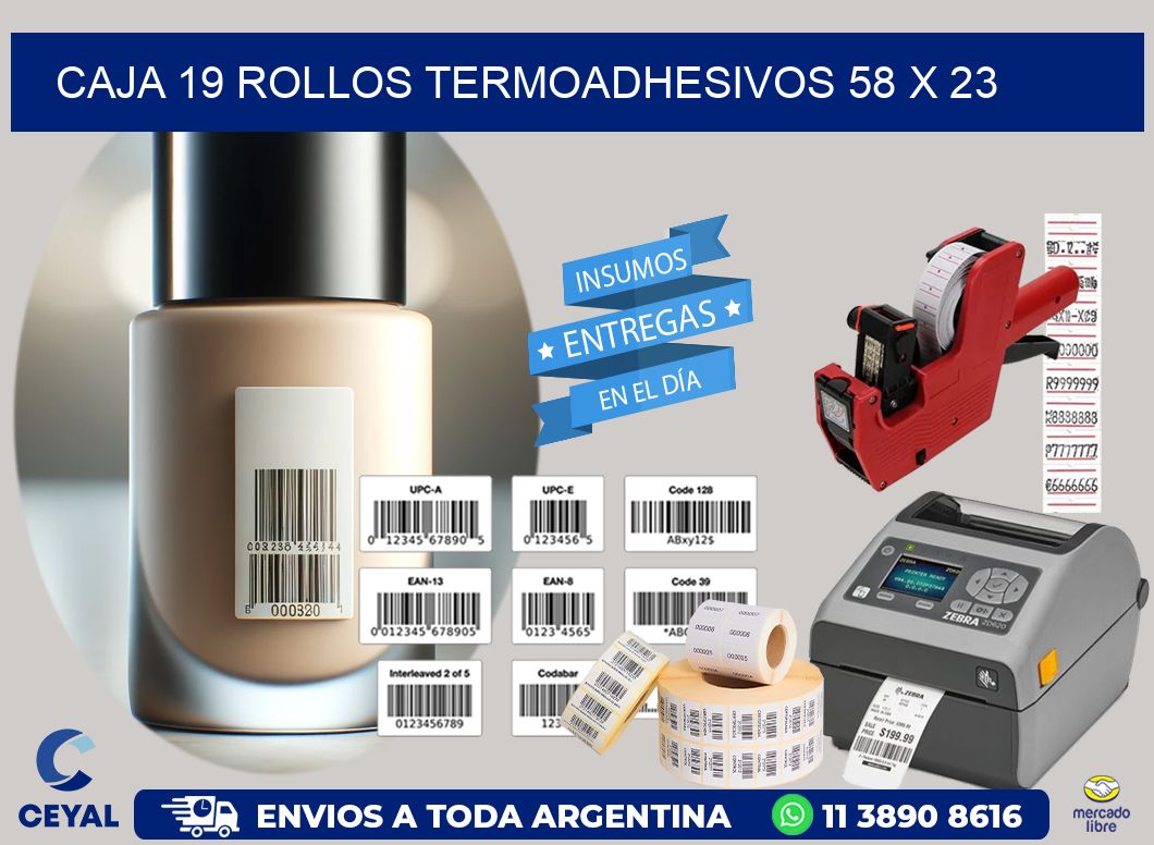 CAJA 19 ROLLOS TERMOADHESIVOS 58 x 23