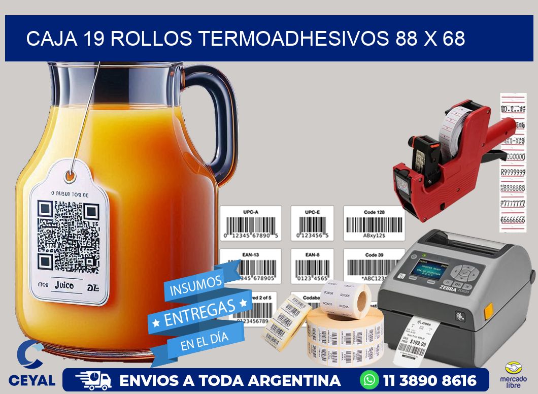 CAJA 19 ROLLOS TERMOADHESIVOS 88 x 68