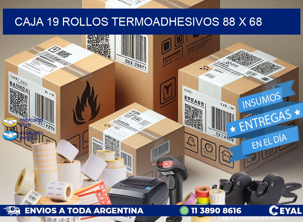 CAJA 19 ROLLOS TERMOADHESIVOS 88 x 68