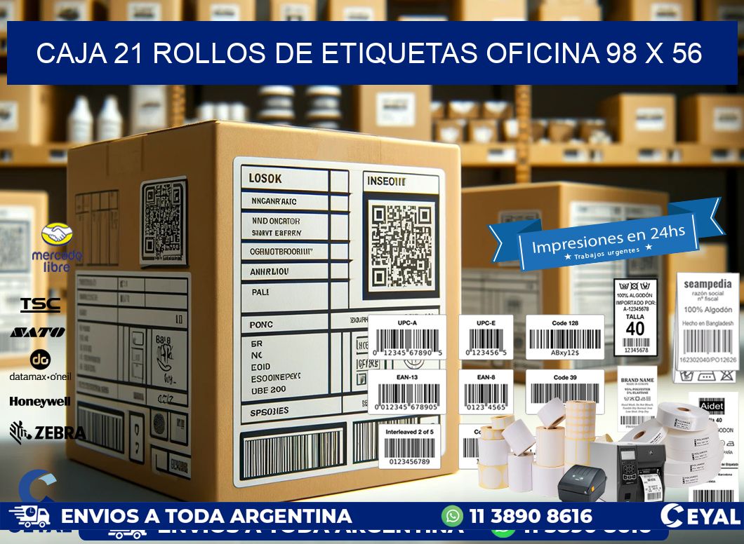 CAJA 21 ROLLOS DE ETIQUETAS OFICINA 98 x 56