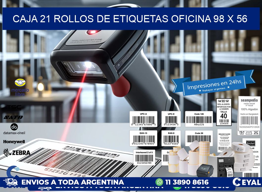 CAJA 21 ROLLOS DE ETIQUETAS OFICINA 98 x 56