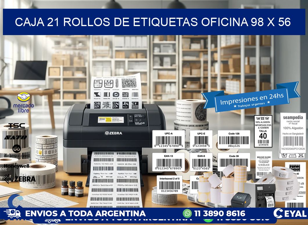 CAJA 21 ROLLOS DE ETIQUETAS OFICINA 98 x 56