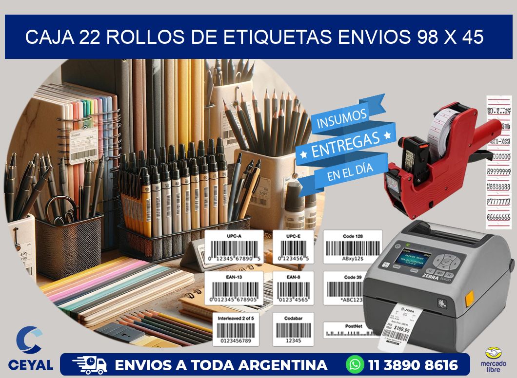 CAJA 22 ROLLOS DE ETIQUETAS ENVIOS 98 x 45