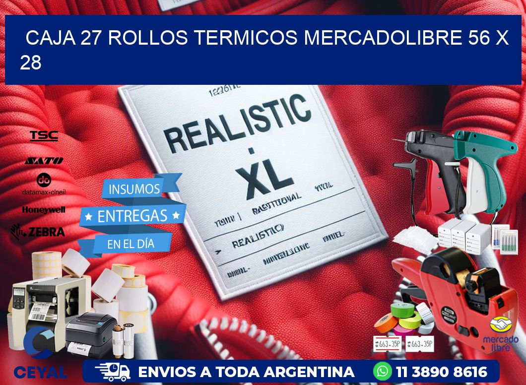 CAJA 27 ROLLOS TERMICOS MERCADOLIBRE 56 x 28