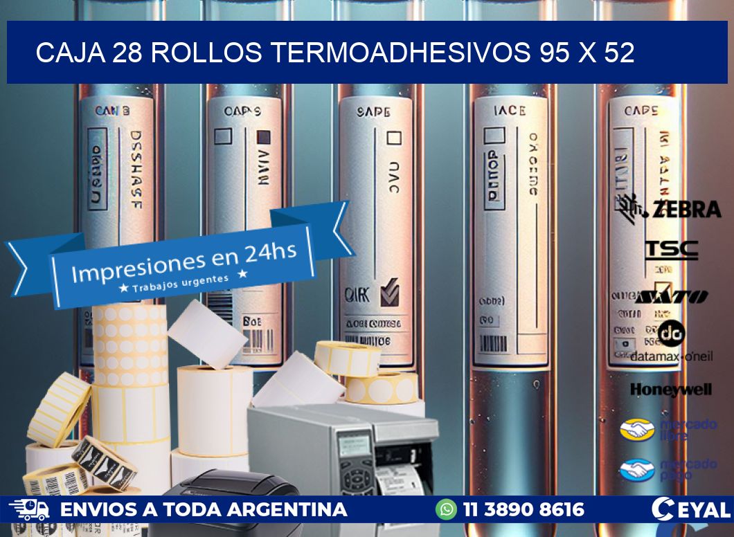 CAJA 28 ROLLOS TERMOADHESIVOS 95 x 52