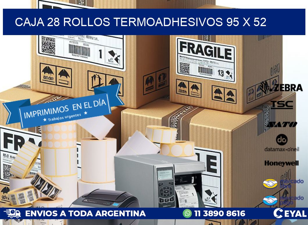 CAJA 28 ROLLOS TERMOADHESIVOS 95 x 52