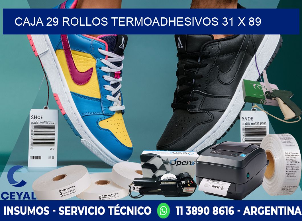 CAJA 29 ROLLOS TERMOADHESIVOS 31 x 89