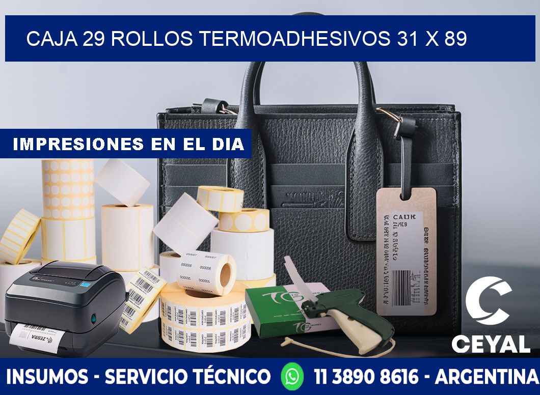 CAJA 29 ROLLOS TERMOADHESIVOS 31 x 89