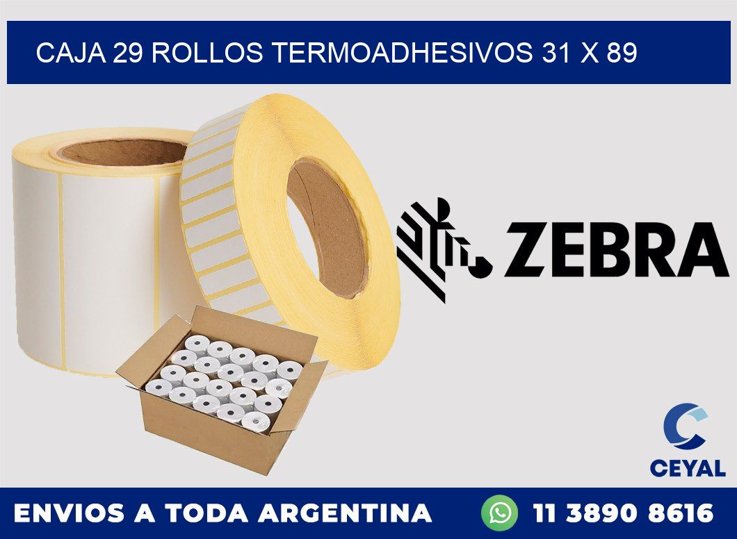 CAJA 29 ROLLOS TERMOADHESIVOS 31 x 89