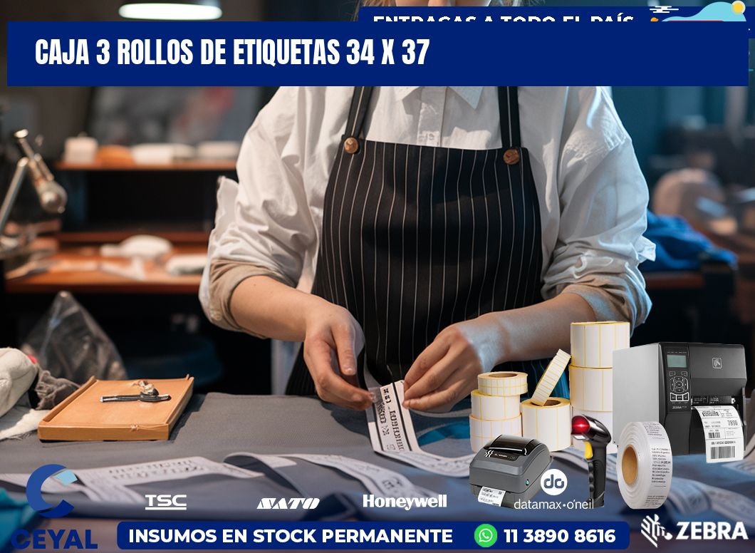 CAJA 3 ROLLOS DE ETIQUETAS 34 x 37
