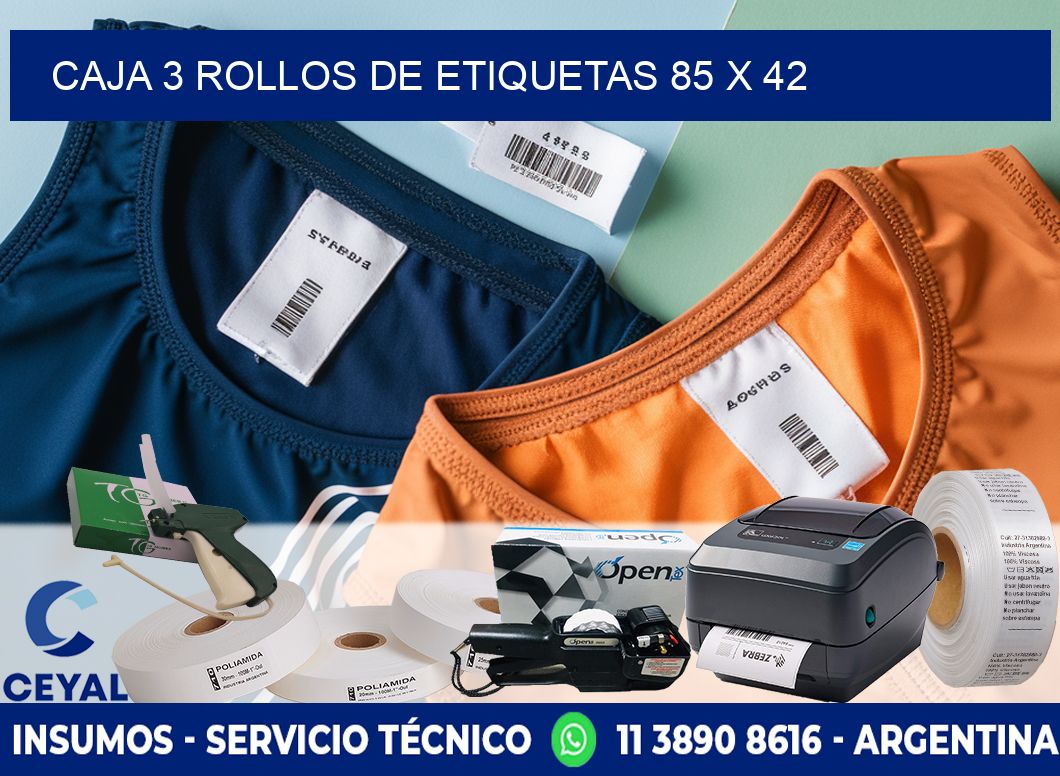 CAJA 3 ROLLOS DE ETIQUETAS 85 x 42