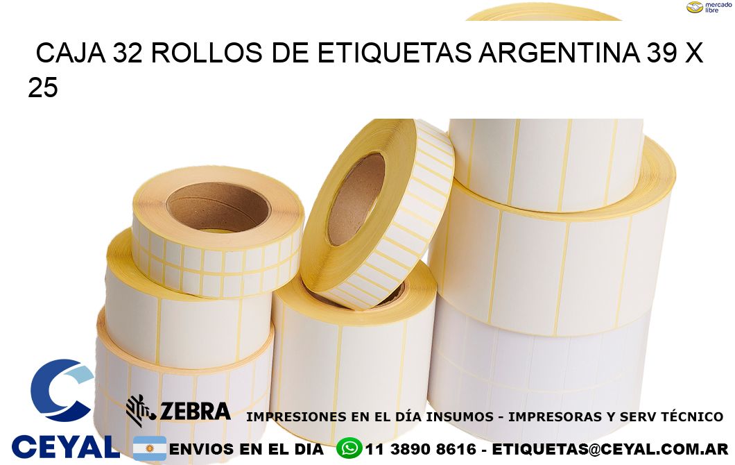 CAJA 32 ROLLOS DE ETIQUETAS ARGENTINA 39 x 25