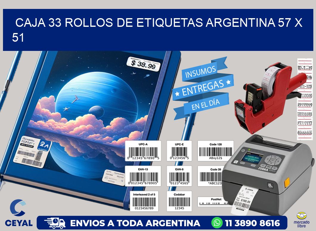 CAJA 33 ROLLOS DE ETIQUETAS ARGENTINA 57 x 51