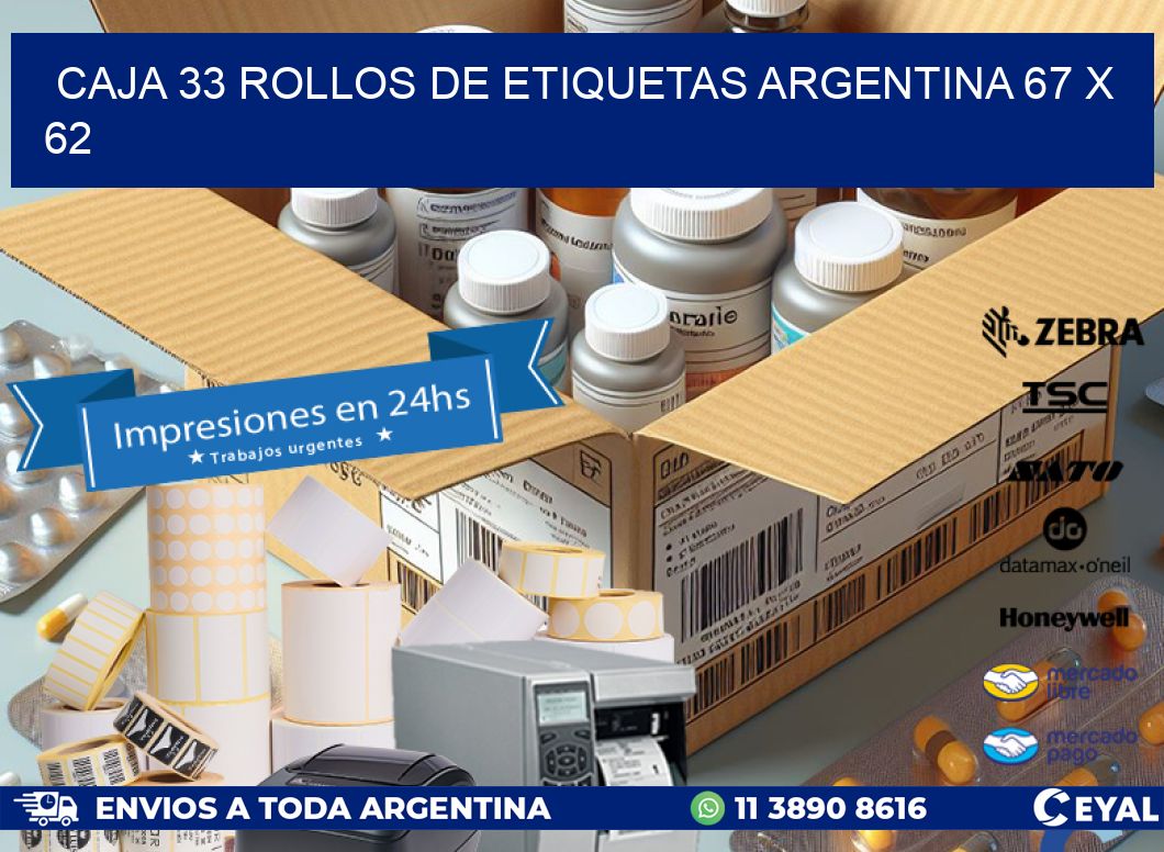 CAJA 33 ROLLOS DE ETIQUETAS ARGENTINA 67 x 62