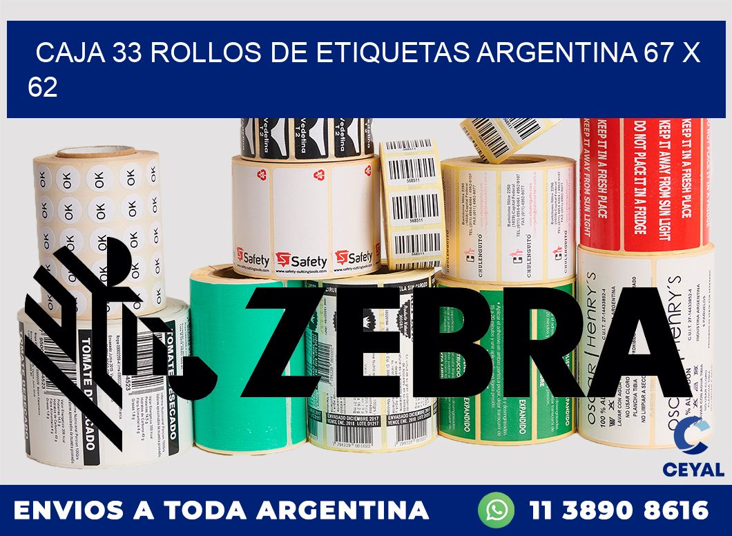 CAJA 33 ROLLOS DE ETIQUETAS ARGENTINA 67 x 62