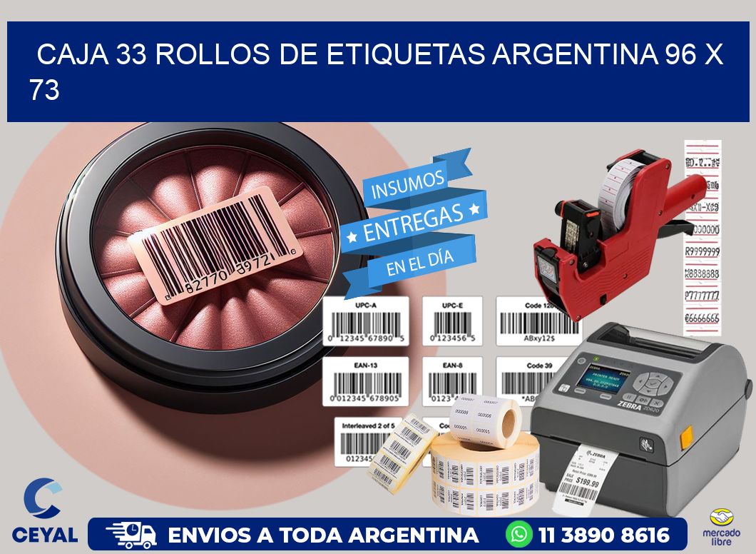 CAJA 33 ROLLOS DE ETIQUETAS ARGENTINA 96 x 73