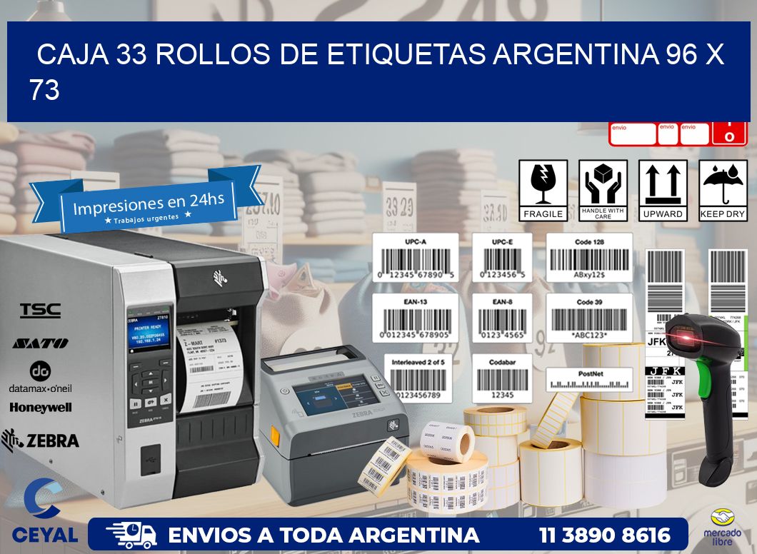 CAJA 33 ROLLOS DE ETIQUETAS ARGENTINA 96 x 73
