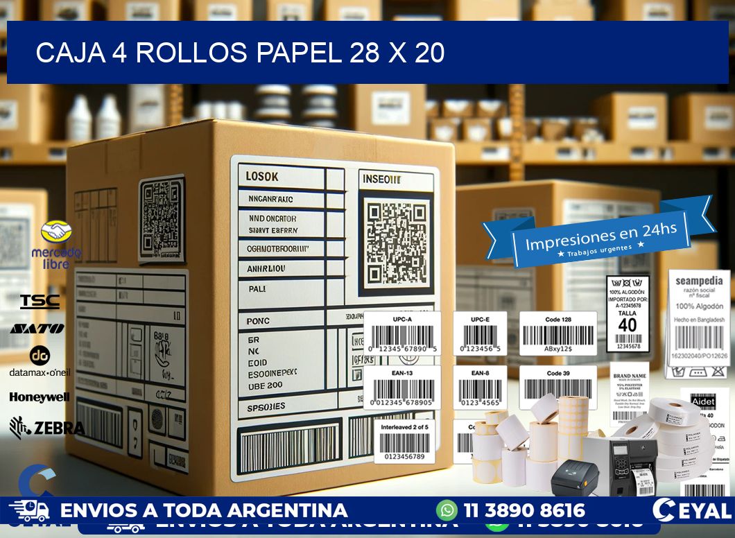 CAJA 4 ROLLOS PAPEL 28 x 20