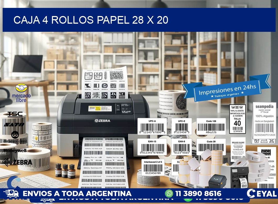 CAJA 4 ROLLOS PAPEL 28 x 20