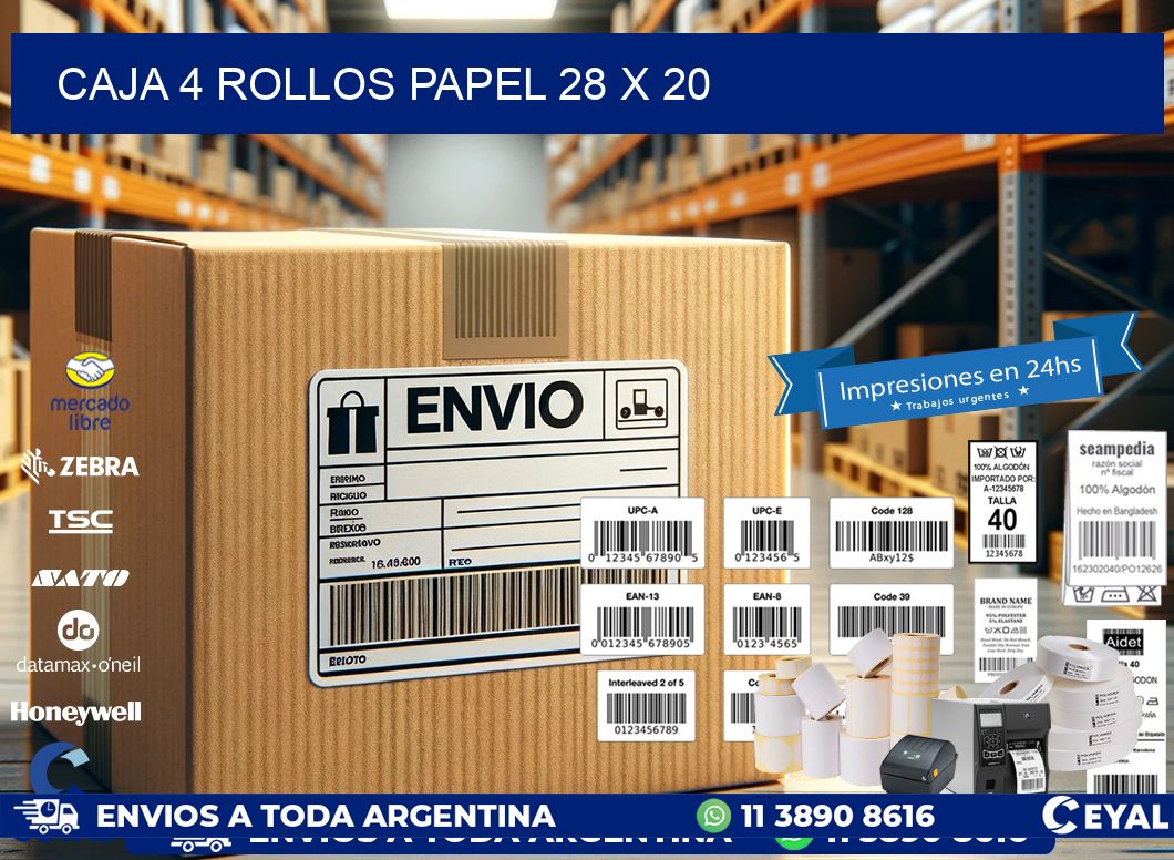 CAJA 4 ROLLOS PAPEL 28 x 20