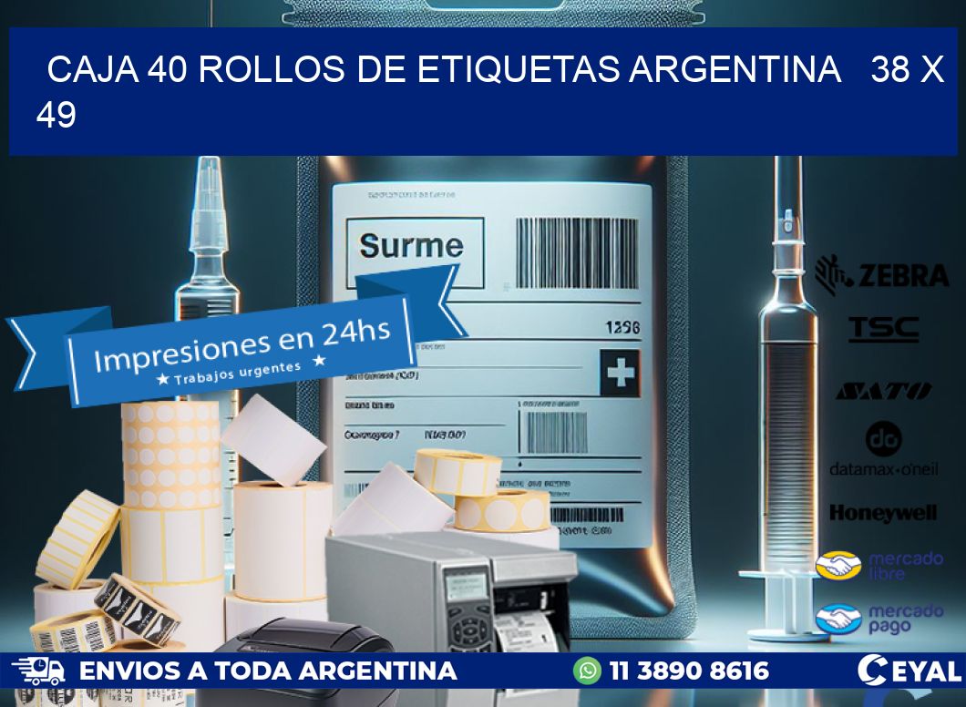 CAJA 40 ROLLOS DE ETIQUETAS ARGENTINA 38 x 49