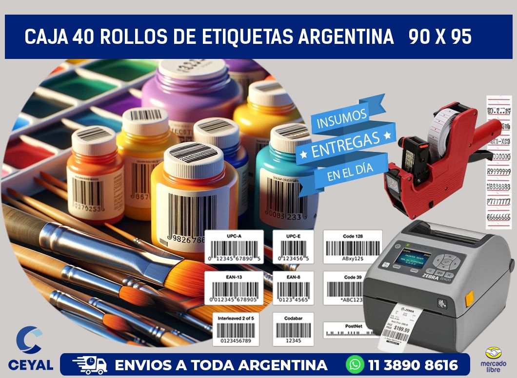 CAJA 40 ROLLOS DE ETIQUETAS ARGENTINA   90 x 95